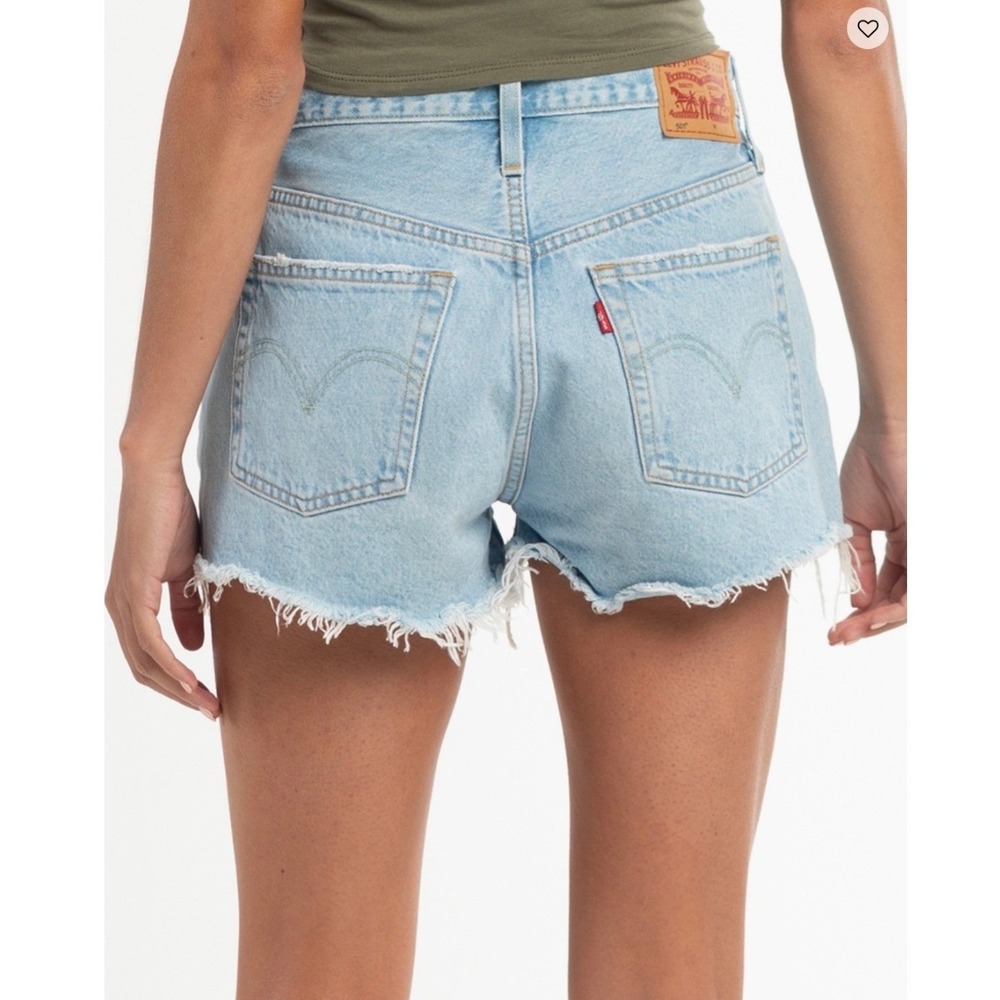 Levi's 501 Original Shorts Women 29 Light Wash Blue Distressed Denim Cut Offs